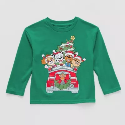 Toddler Boys Crew Neck Long Sleeve Regular Fit Paw Patrol Graphic T-Shirt