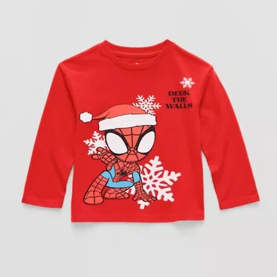 Toddler Boys Crew Neck Long Sleeve Regular Fit Spiderman Graphic T-Shirt