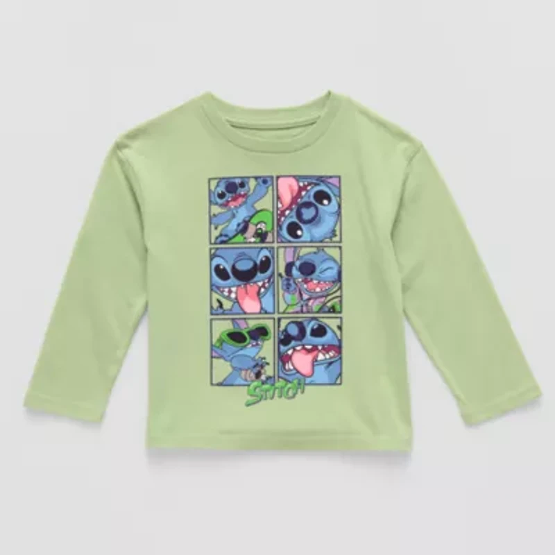 Toddler Boys Crew Neck Long Sleeve Regular Fit Lilo & Stitch Graphic T-Shirt