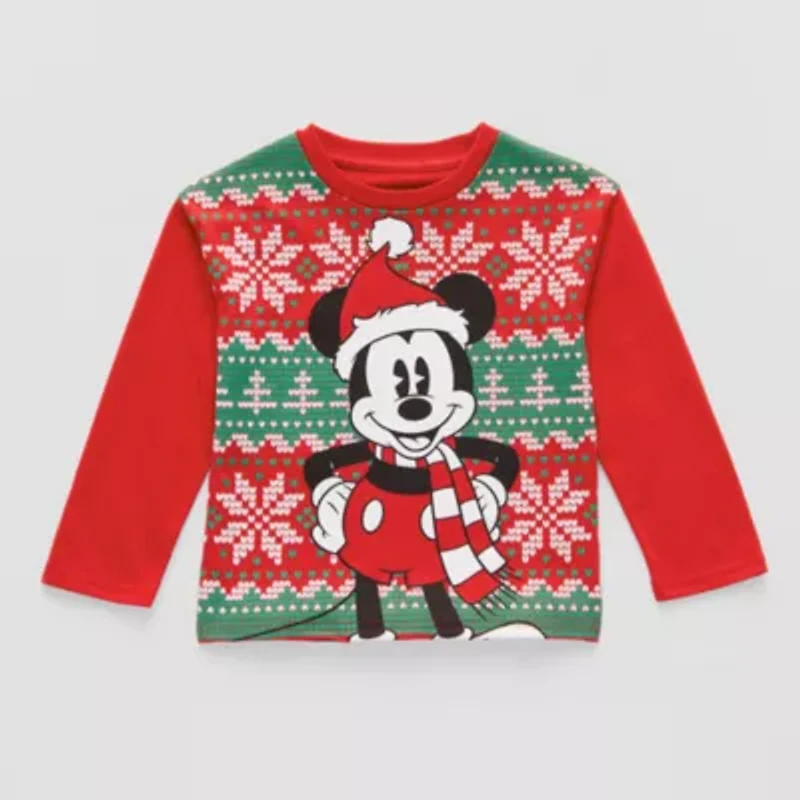 Toddler Boys Crew Neck Long Sleeve Regular Fit Mickey Mouse Graphic T-Shirt