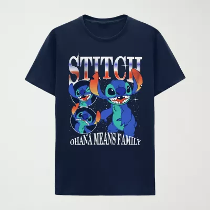 Mens Crew Neck Short Sleeve Regular Fit Lilo & Stitch Graphic T-Shirt