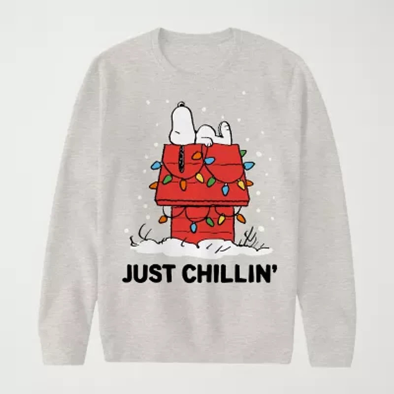 Mens Crew Neck Long Sleeve Peanuts Snoopy Sweatshirt