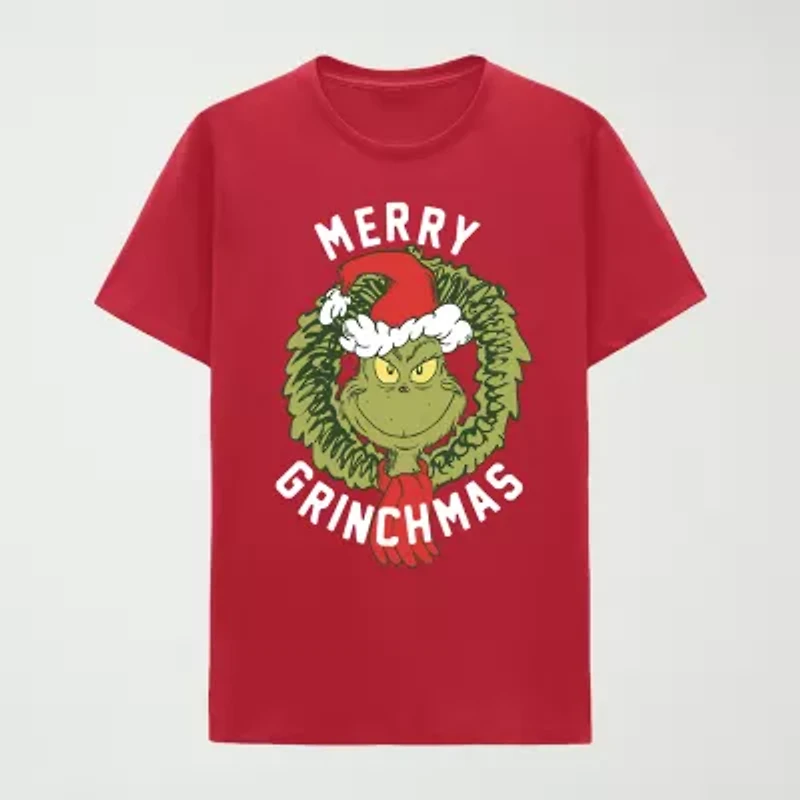 Mens Crew Neck Short Sleeve Regular Fit Grinch Graphic T-Shirt