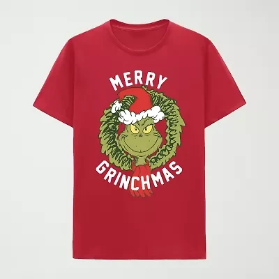 Mens Crew Neck Short Sleeve Regular Fit Grinch Graphic T-Shirt