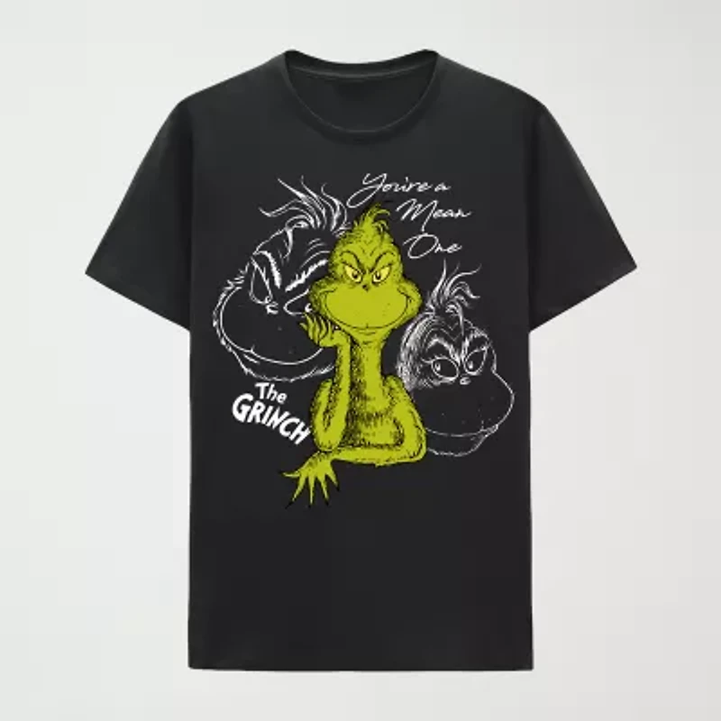 Mens Crew Neck Short Sleeve Regular Fit Grinch Graphic T-Shirt