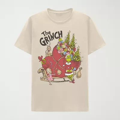 Mens Crew Neck Short Sleeve Regular Fit Grinch Graphic T-Shirt