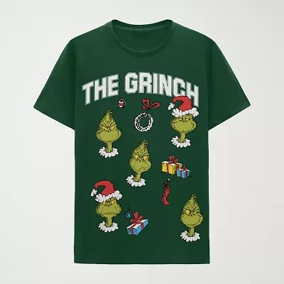 Mens Crew Neck Short Sleeve Regular Fit Grinch Graphic T-Shirt