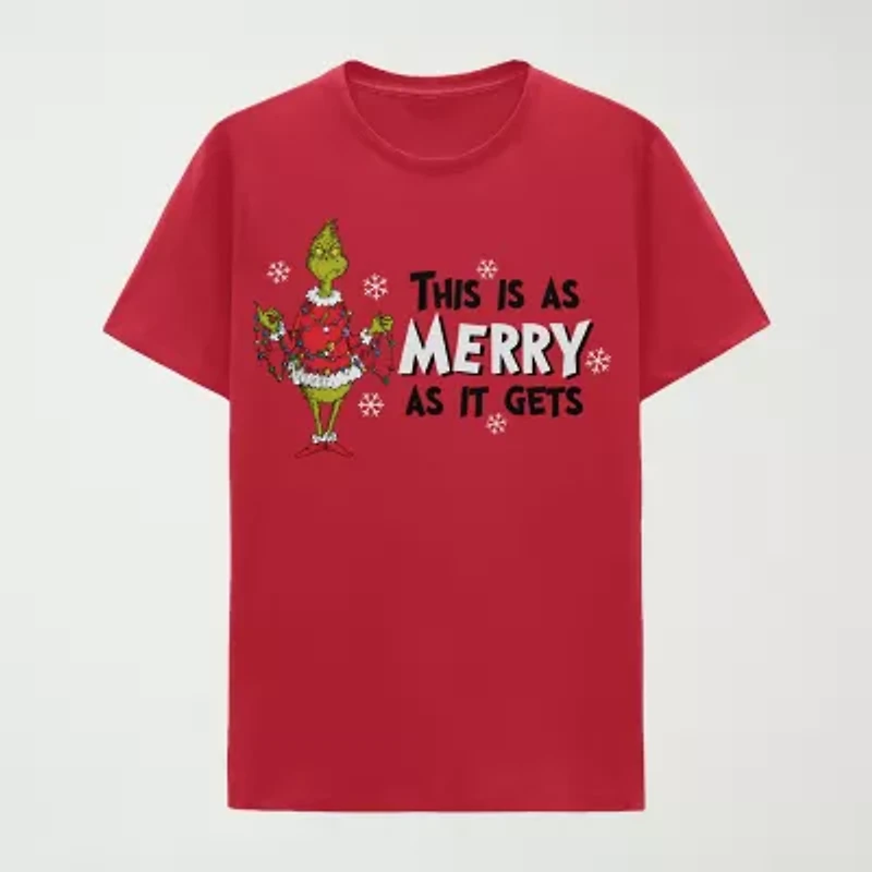 Mens Crew Neck Short Sleeve Regular Fit Grinch Graphic T-Shirt