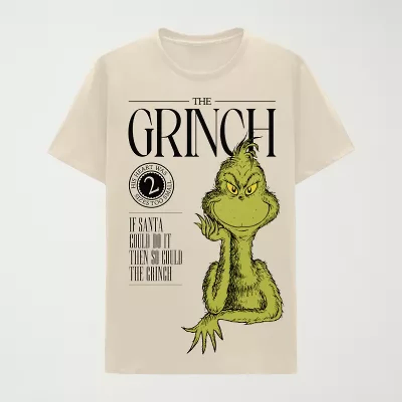 Mens Crew Neck Short Sleeve Regular Fit Grinch Graphic T-Shirt