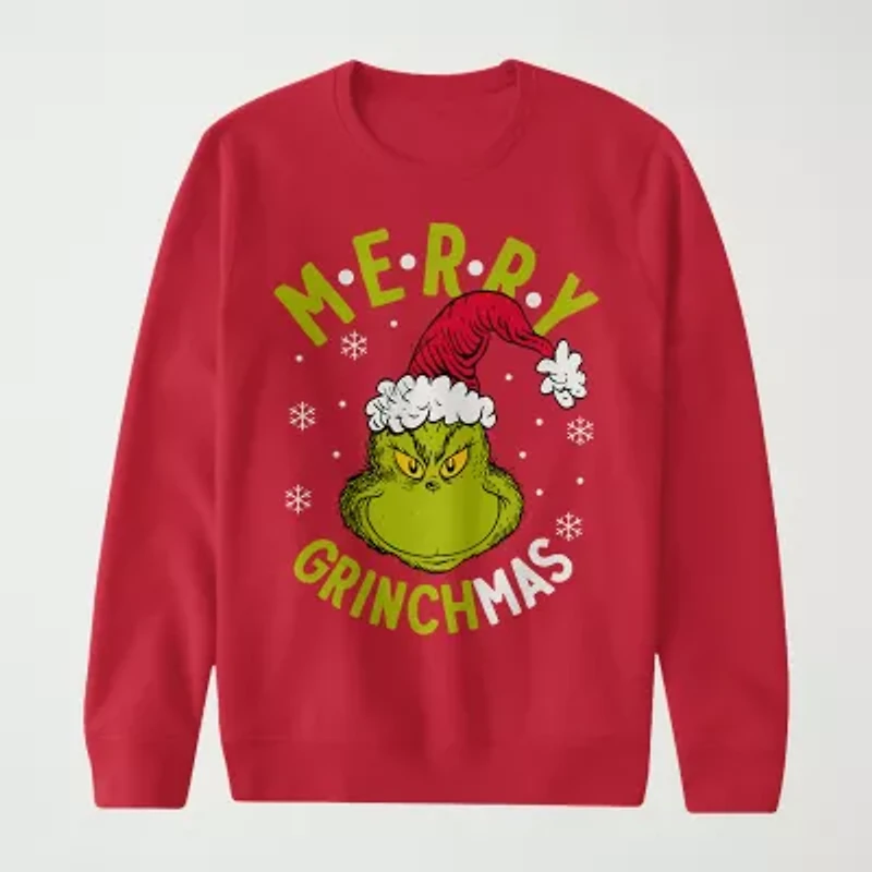 Mens Crew Neck Long Sleeve Grinch Sweatshirt