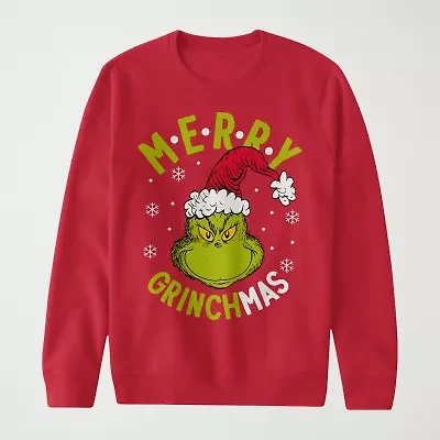 Mens Crew Neck Long Sleeve Grinch Sweatshirt