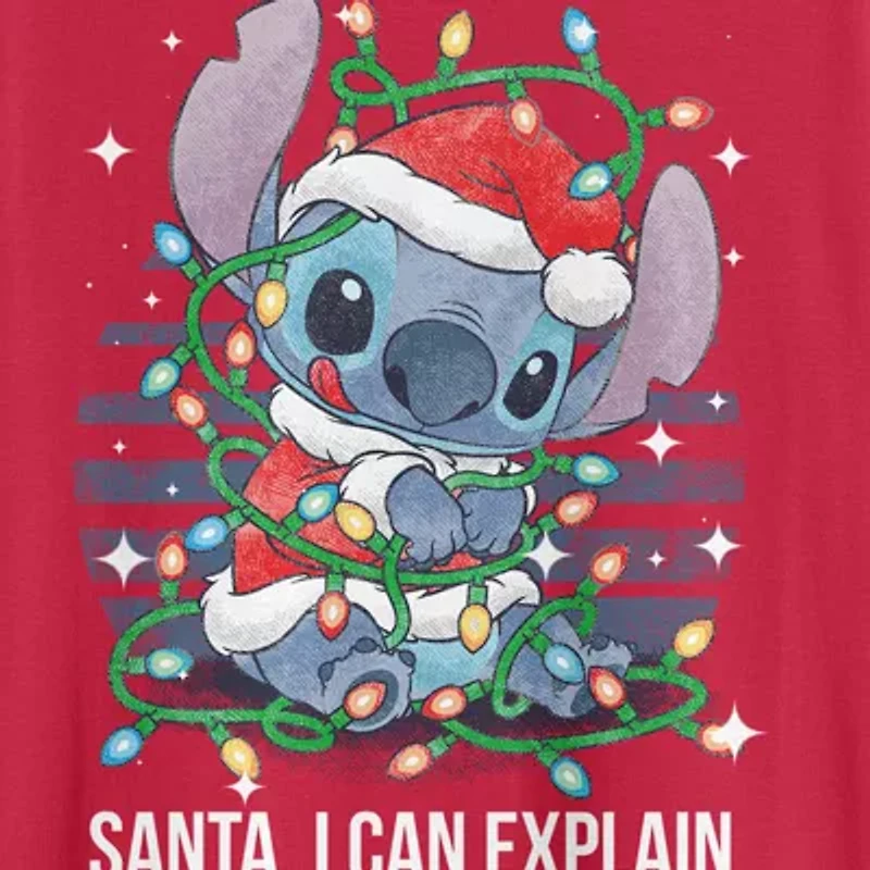 Mens Crew Neck Short Sleeve Regular Fit Lilo & Stitch Graphic T-Shirt