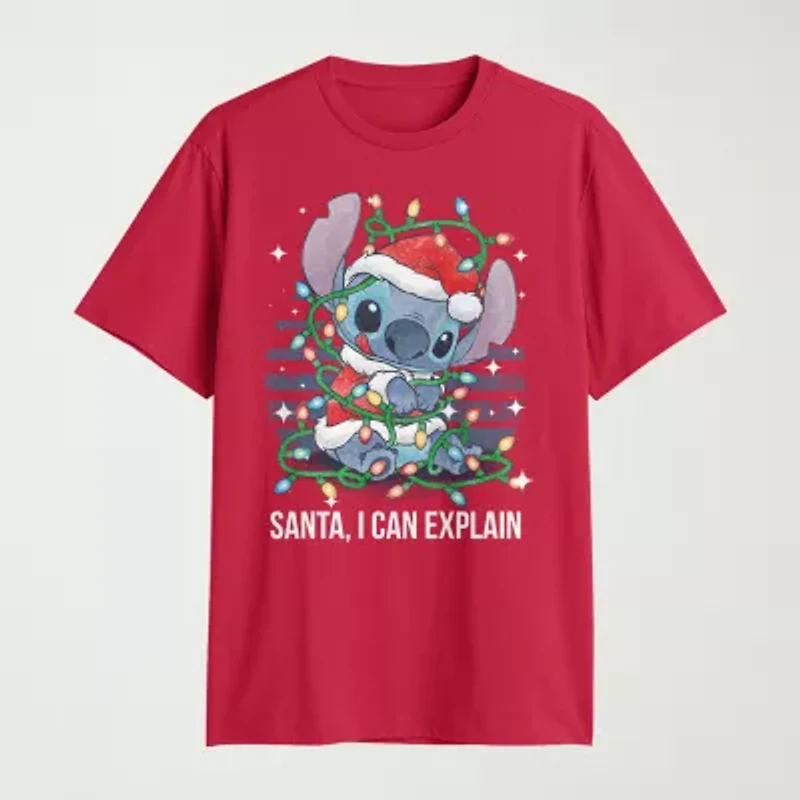 Mens Crew Neck Short Sleeve Regular Fit Lilo & Stitch Graphic T-Shirt