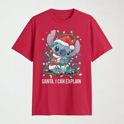 Mens Crew Neck Short Sleeve Regular Fit Lilo & Stitch Graphic T-Shirt
