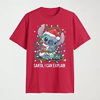 Mens Crew Neck Short Sleeve Regular Fit Lilo & Stitch Graphic T-Shirt
