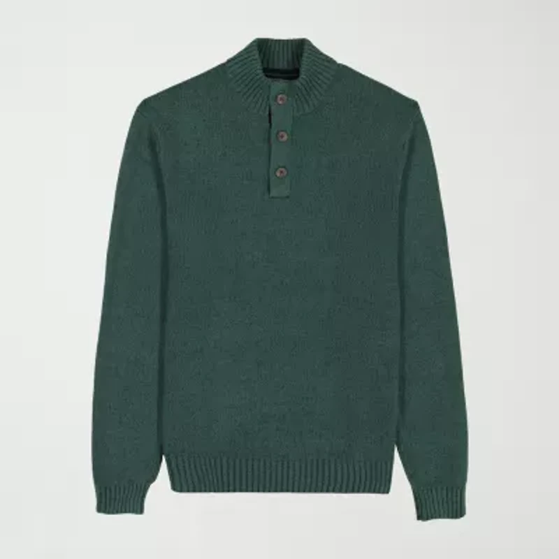 IZOD Button Mock Mens Neck Long Sleeve Pullover Sweater