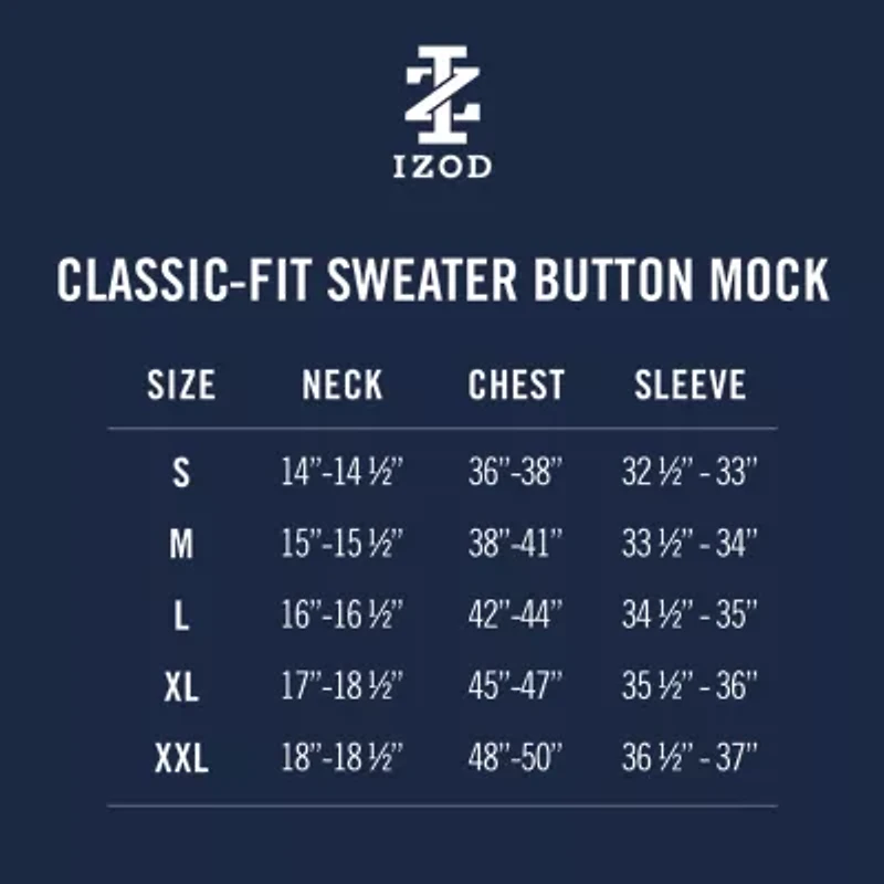 IZOD Button Mock Mens Neck Long Sleeve Pullover Sweater