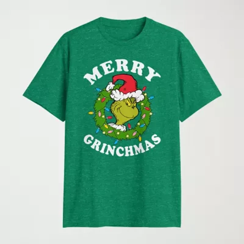 Mens Crew Neck Short Sleeve Classic Fit Grinch Big and Tall Graphic T-Shirt