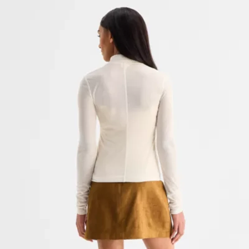 a.n.a Sheer Womens Mock Neck Long Sleeve T-Shirt