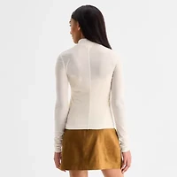 a.n.a Sheer Womens Mock Neck Long Sleeve T-Shirt