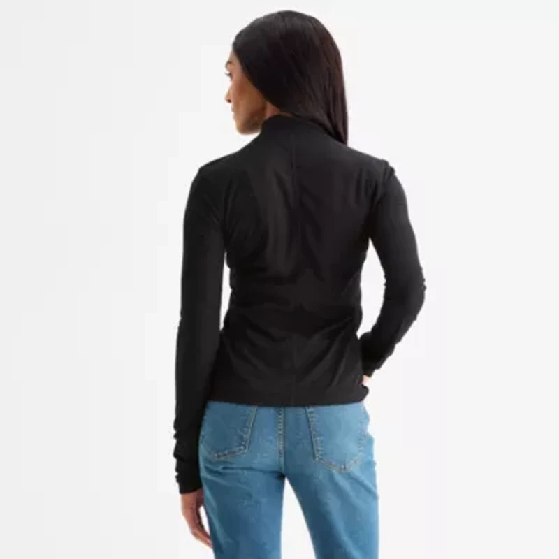 a.n.a Sheer Womens Mock Neck Long Sleeve T-Shirt