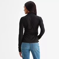 a.n.a Sheer Womens Mock Neck Long Sleeve T-Shirt