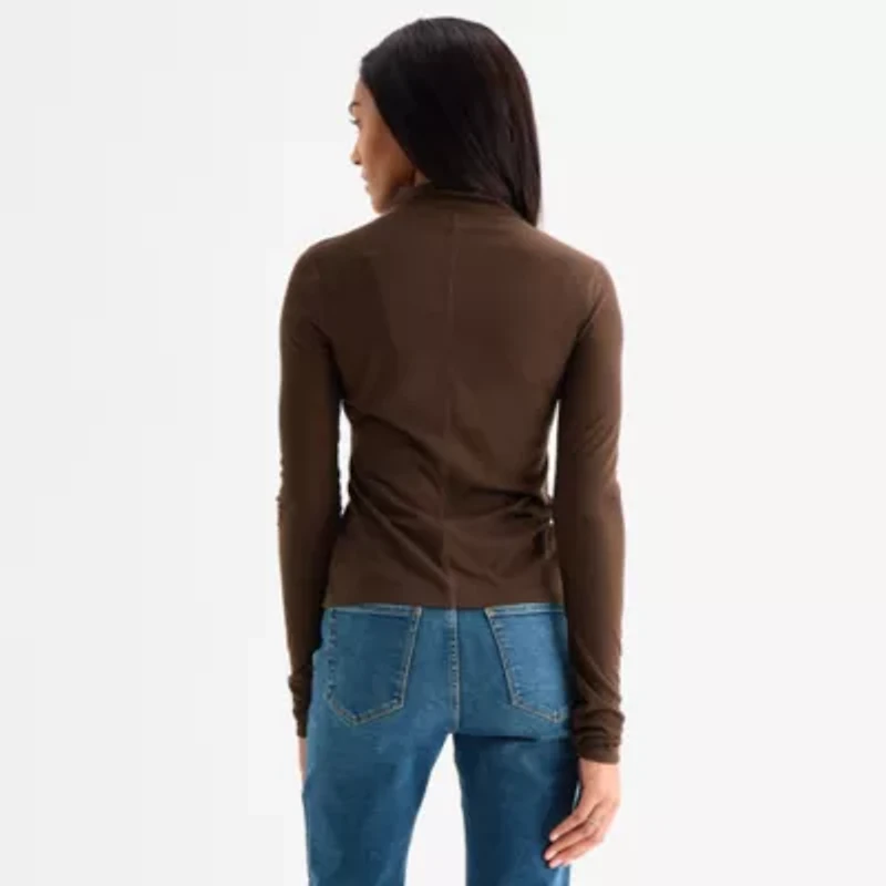 a.n.a Sheer Womens Mock Neck Long Sleeve T-Shirt