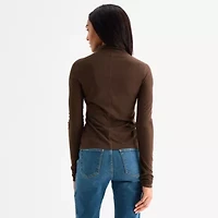 a.n.a Sheer Womens Mock Neck Long Sleeve T-Shirt