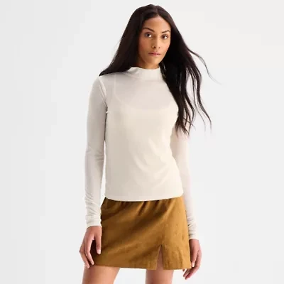 a.n.a Sheer Womens Mock Neck Long Sleeve T-Shirt