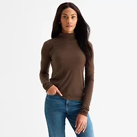 a.n.a Sheer Womens Mock Neck Long Sleeve T-Shirt