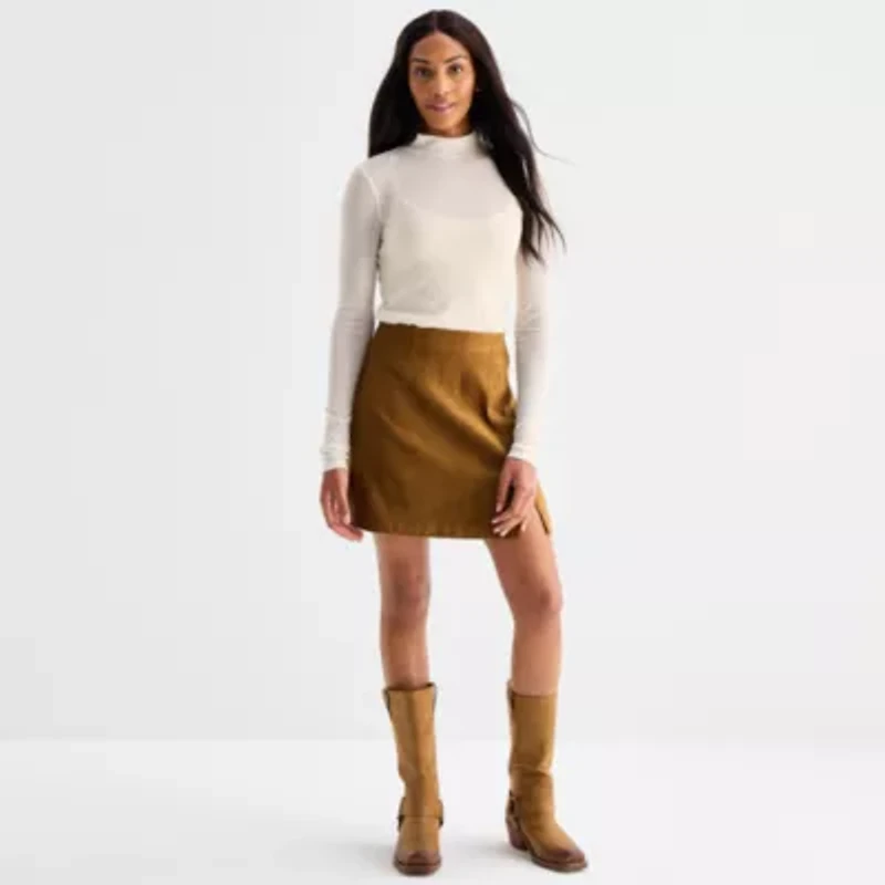 a.n.a Sheer Womens Mock Neck Long Sleeve T-Shirt