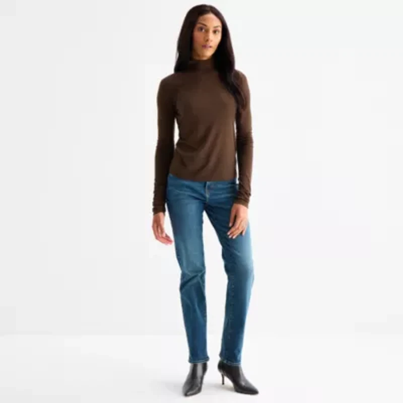 a.n.a Sheer Womens Mock Neck Long Sleeve T-Shirt