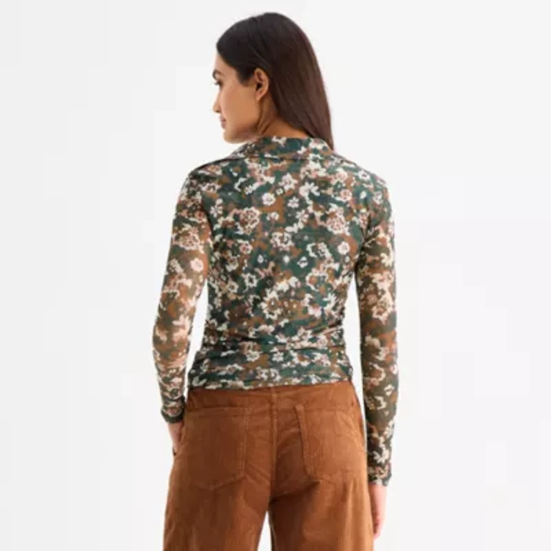 a.n.a Sheer Womens Long Sleeve Polo Shirt