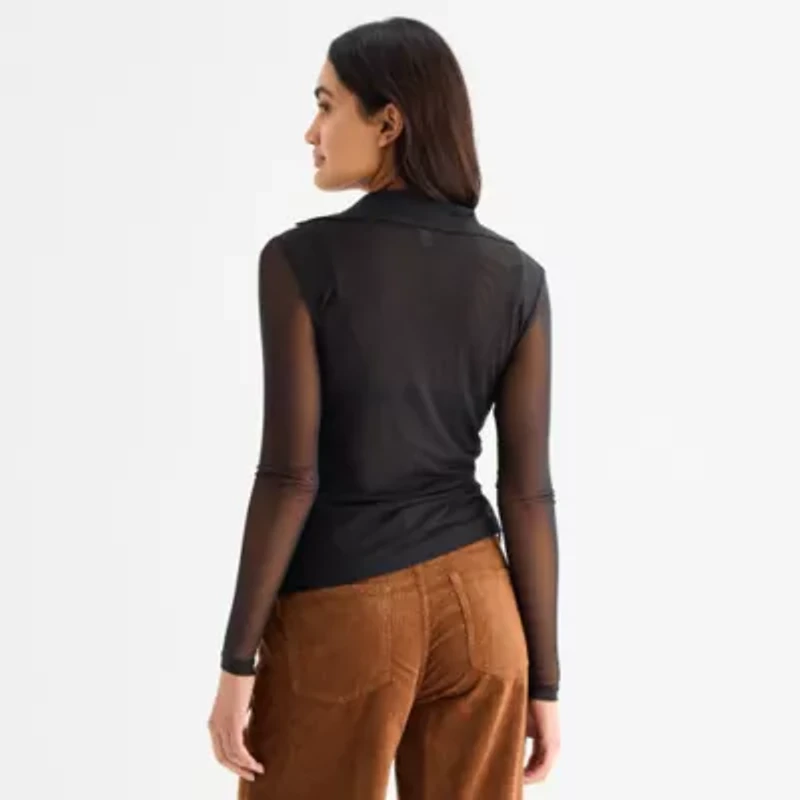 a.n.a Sheer Womens Long Sleeve Polo Shirt