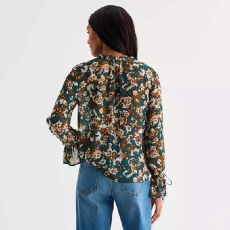 a.n.a Sheer Womens Long Sleeve Blouse