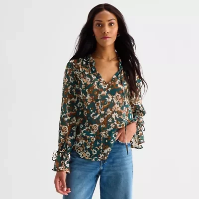 a.n.a Sheer Womens Long Sleeve Blouse