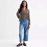 a.n.a Sheer Womens Split Tie Neck Long Sleeve Blouse