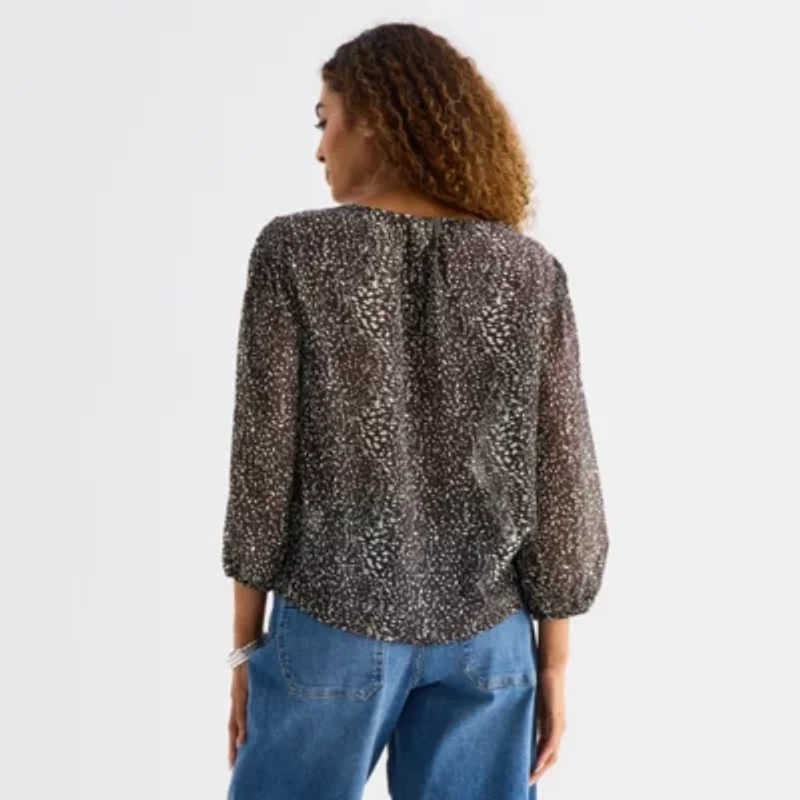 a.n.a Womens Round Neck Long Sleeve Blouse