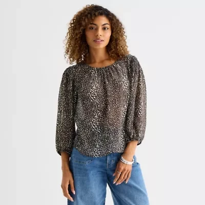 a.n.a Womens Round Neck Long Sleeve Blouse
