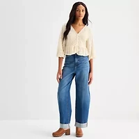 a.n.a Womens V Neck 3/4 Sleeve Lace Blouse