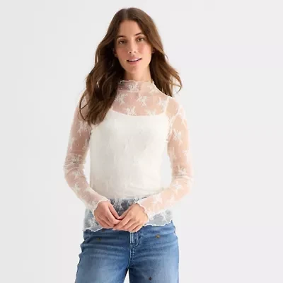 a.n.a Lace Womens Crew Neck Long Sleeve T-Shirt