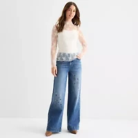 a.n.a Lace Womens Crew Neck Long Sleeve T-Shirt