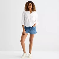 a.n.a Womens Split Crew Neck 3/4 Sleeve Embroidered Blouse