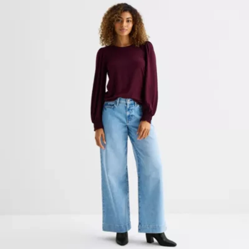 a.n.a Womens Crew Neck Long Sleeve T-Shirt