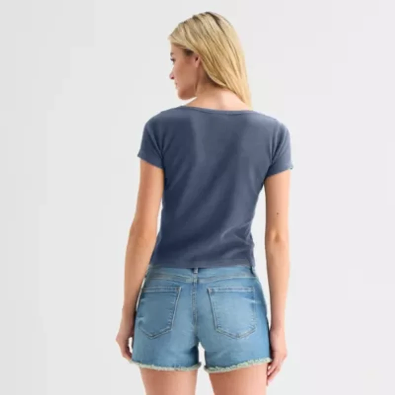 a.n.a Waffle Womens Split Crew Neck T-Shirt