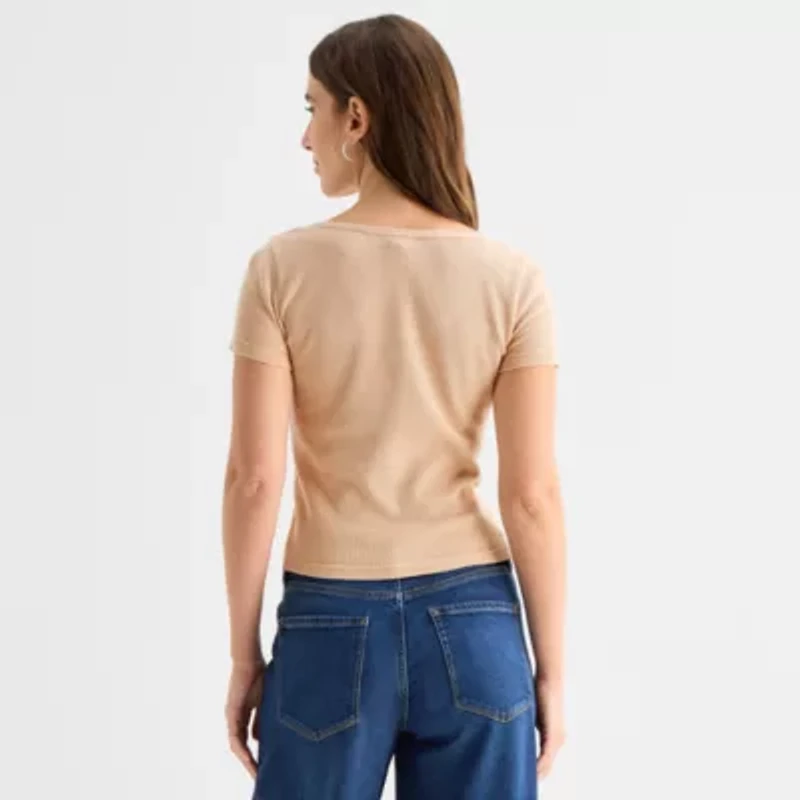 a.n.a Waffle Womens Split Crew Neck T-Shirt