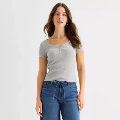 a.n.a Waffle Womens Split Crew Neck T-Shirt