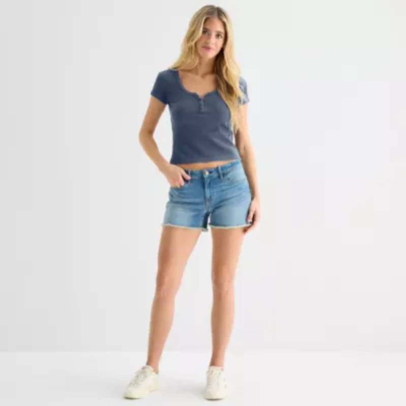 a.n.a Waffle Womens Split Crew Neck T-Shirt