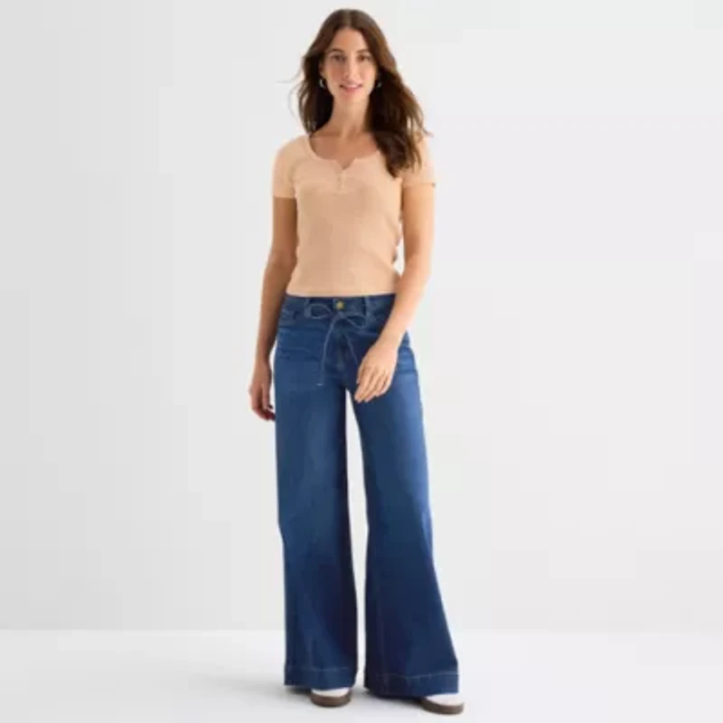 a.n.a Waffle Womens Split Crew Neck T-Shirt