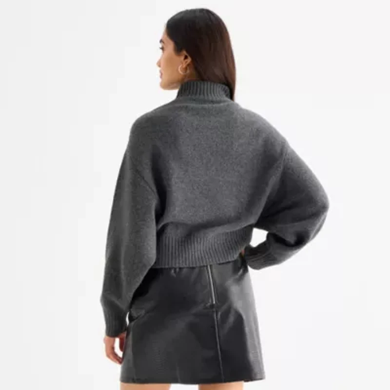 a.n.a Womens Mock Neck Embellished Long Sleeve Pullover Sweater